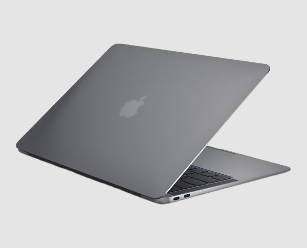 Apple MacBook Air 13 M1 2020 Space Gray rear Apple MacBook Air 13 M1 2020 A2337 Space Gray refurbished laptop, rear view of the lid with Apple logo