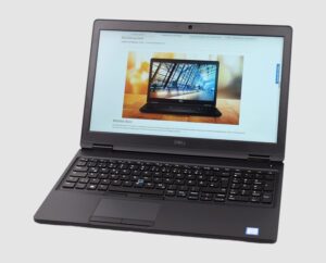 Dell Latitude 5590 i5 in black, three-quarter side view showing the keyboard and ports