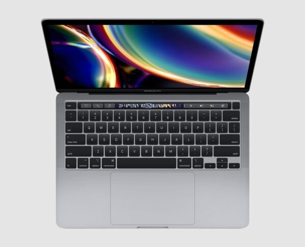 MacBook Pro A2289 2020 i5 angle MacBook Pro A2289 2020 i5 in Space Gray, three-quarter side view