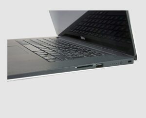Dell Precision 5510 i7 in Black, three-quarter side view showing keyboard and ports