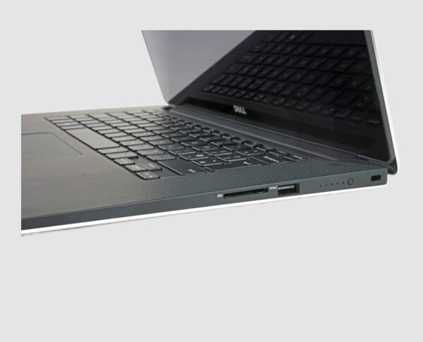 Dell Precision 5510 i7 Dell Precision 5510 i7 in Black, three-quarter side view showing keyboard and ports