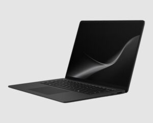Microsoft Surface Laptop 7 Snapdragon X, in Space Gray, three-quarter side view