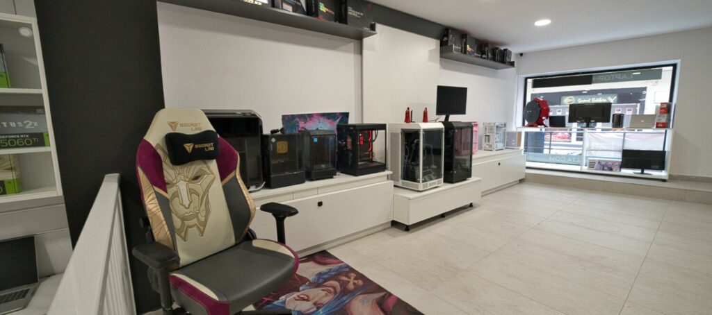 Custom gaming PC corner in the shop