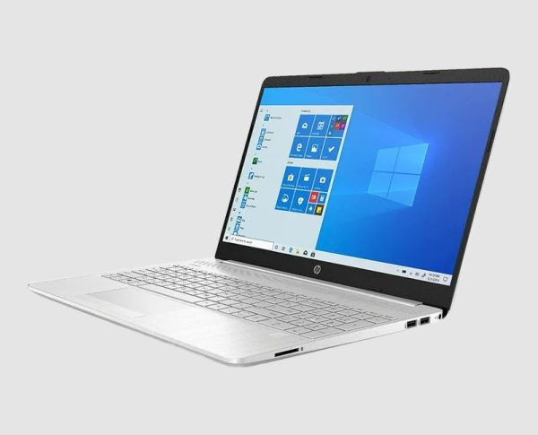 HP 15-dy2132wm side view HP 15-dy2132wm laptop, angled view with USB and card reader ports