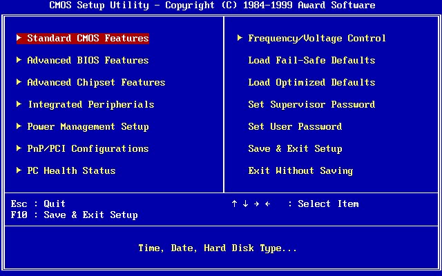 Award BIOS setup utility showing the Frequency and Voltage Control menu