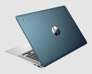 HP Chromebook 14a-na0062tg refurbished laptop, side view with ports