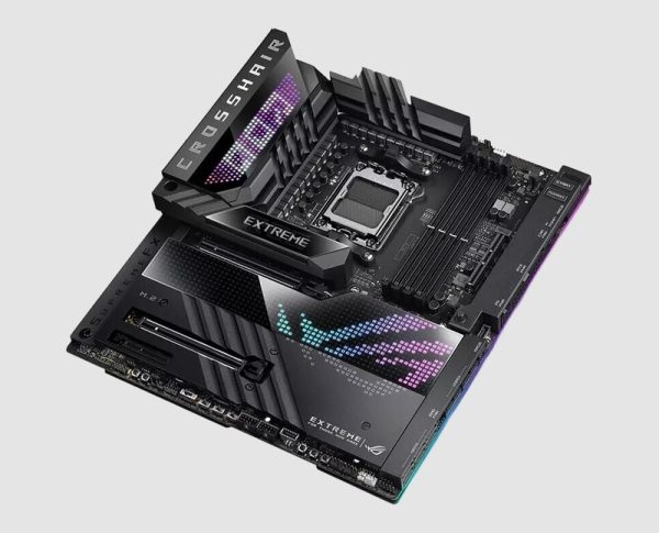 ASUS ROG Crosshair X670E Extreme Motherboard (AM5) angle view ASUS ROG Crosshair X670E Extreme motherboard, angle view
