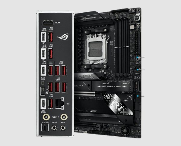 ASUS ROG Strix X870E-E Gaming WiFi Motherboard (AM5) rear I/O ASUS ROG Strix X870E-E Gaming WiFi motherboard, rear I/O
