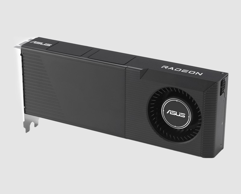 ASUS Turbo Radeon AI PRO R9700 32GB graphics card, angle view