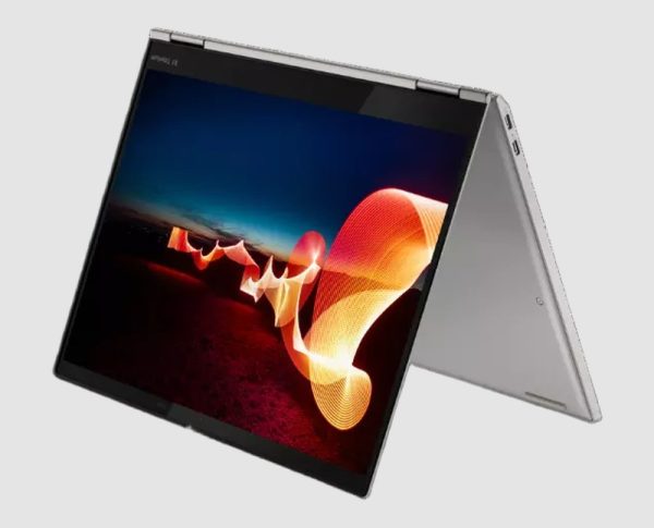 Lenovo ThinkPad X1 Titanium Yoga Gen 1 angle view Lenovo ThinkPad X1 Titanium Yoga Gen 1 i5 refurbished 2-in-1 laptop in tent mode