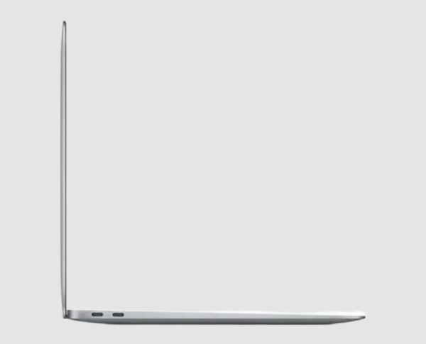 Apple MacBook Air 13 A1932 side profile with Thunderbolt ports Apple MacBook Air 13 A1932 refurbished laptop, side profile with two Thunderbolt 3 ports